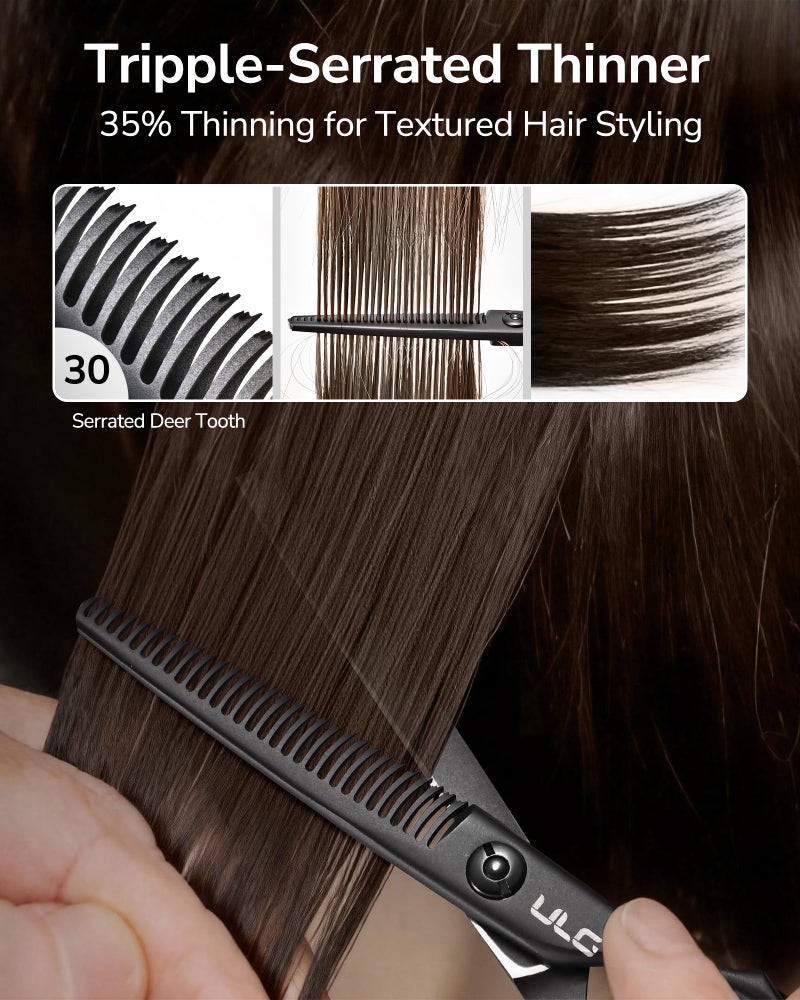 ULG Texturizing Shears â€“ Professional Stainless Steel, 30-Teeth Thinning Scissors, Teflon Coated, Deer Tooth Blades for Precise Thinning and Layering, Ideal for Stylists and Barbers - Image 4