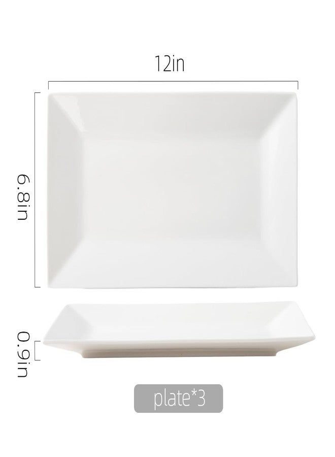 Porlien 12-inch White Porcelain Serving Platters for Party, Wedding and Entertaining, Rectangular Serving Plates Set of 3, Serving Tray for Dinner, Appetizers and Desserts - Image 2