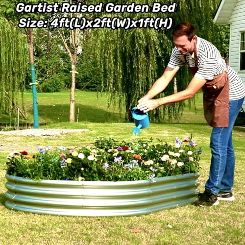 Gartist 4x2x1 Ft Galvanized Raised Garden Bed with Open Bottom, Outdoor Thickening Oval Planter Box for Herbs, Vegetables, Fruits - Image 3