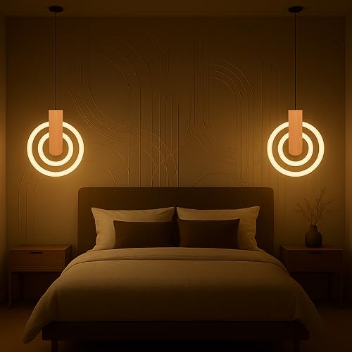 Lamp master Lampmaster Modern 2-Ring LED Pendant Light with Wooden Accent | Warm White Glow Ceiling Hanging Lamp | Elegant Chandelier for Dining Room, Bedroom, Living Room, Restaurants, Coffee Shop & Office - Image 5
