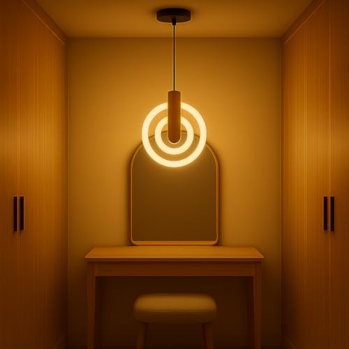 Lamp master Lampmaster Modern 2-Ring LED Pendant Light with Wooden Accent | Warm White Glow Ceiling Hanging Lamp | Elegant Chandelier for Dining Room, Bedroom, Living Room, Restaurants, Coffee Shop & Office - Image 4