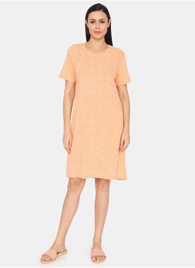 zivame Zivame All-Over Print Round Neck Sleepshirt with Short Sleeves  - Image 1