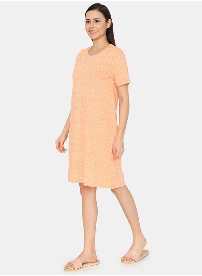 zivame Zivame All-Over Print Round Neck Sleepshirt with Short Sleeves  - Image 2