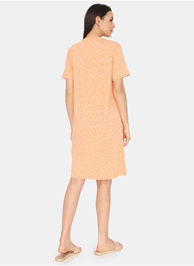 zivame Zivame All-Over Print Round Neck Sleepshirt with Short Sleeves  - Image 3