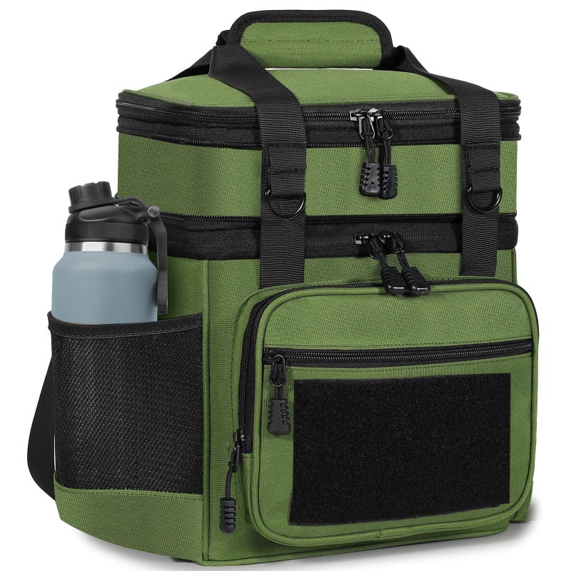 Double Deck Insulated Lunch Box Expandable Large Lunch Bag Leakproof Cooler Bag Lunch Pail for Men Women Adults Work Shifts Travel Daytrip16LArmy Green