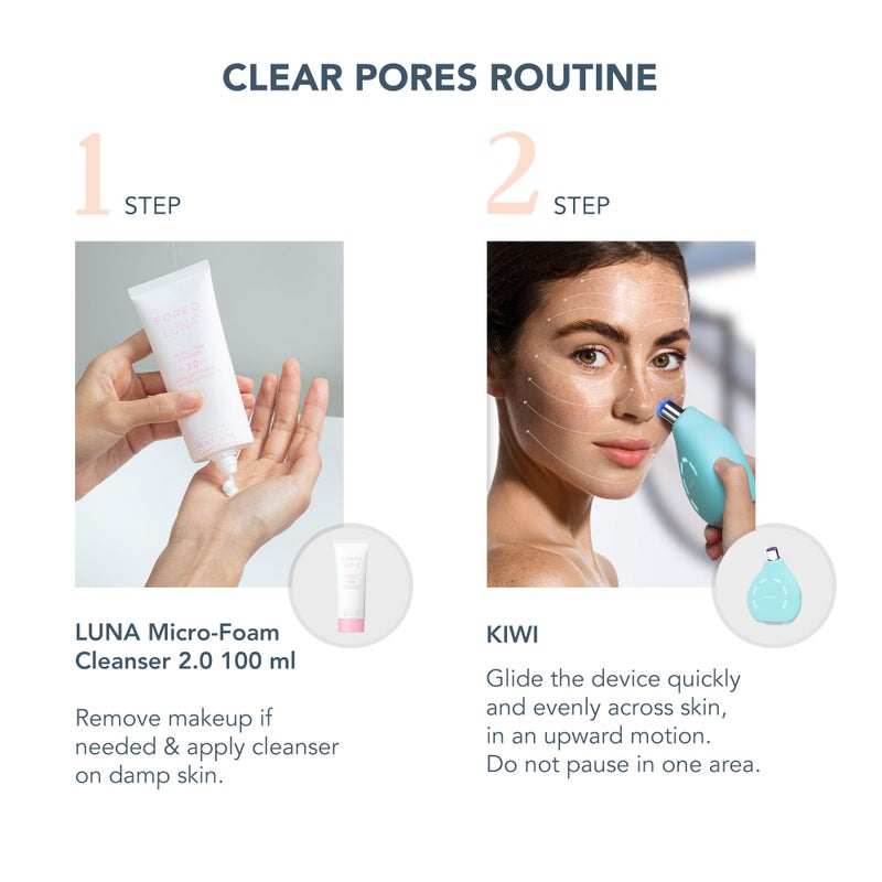 FOREO Blackheads Suck KIWI Bundle - Whitehead & Black Head Remover for Face + LUNA Micro-Foam Cleanser 2.0, 3.5 oz - Vacuum Skin Care Tools - Blackhead Extractor for Face & Nose - No Pore Strips - Image 2