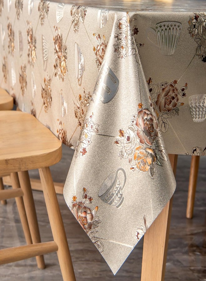 FAVE Heavy Duty Vinyl Tablecloths with Peony Waterproof Oil-Proof PVC Table Cloth for Wedding, Banquet, Birthday, Party, Restaurant Decorations (Golden Foral, 54x54 Inches) - Image 1