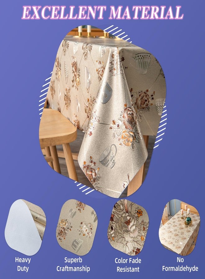 FAVE Heavy Duty Vinyl Tablecloths with Peony Waterproof Oil-Proof PVC Table Cloth for Wedding, Banquet, Birthday, Party, Restaurant Decorations (Golden Foral, 54x54 Inches) - Image 5