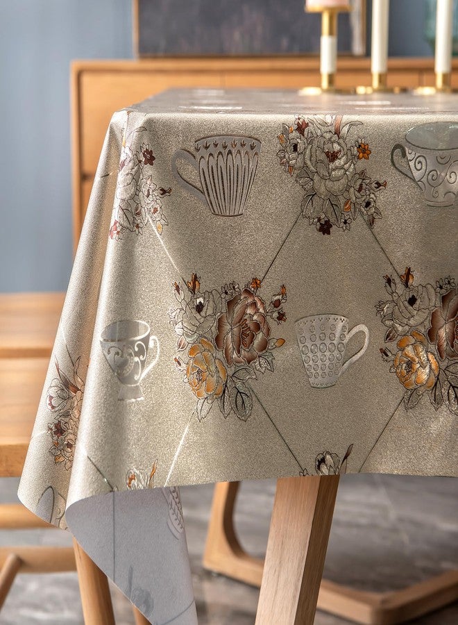 FAVE Heavy Duty Vinyl Tablecloths with Peony Waterproof Oil-Proof PVC Table Cloth for Wedding, Banquet, Birthday, Party, Restaurant Decorations (Golden Foral, 54x54 Inches) - Image 2