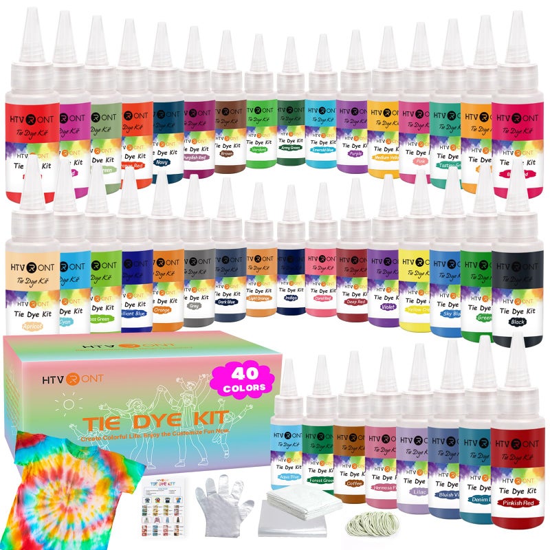 HTVRONT Tie Dye Kit 40 Vibrant Colors Tye Dye Kit for Large Groups PreFilled Bottles Tye dye for Kids Permanent Tie Dye Kits for Adults Tyedyedye Party Supplies Tye dye Kit to GoJust Add Water