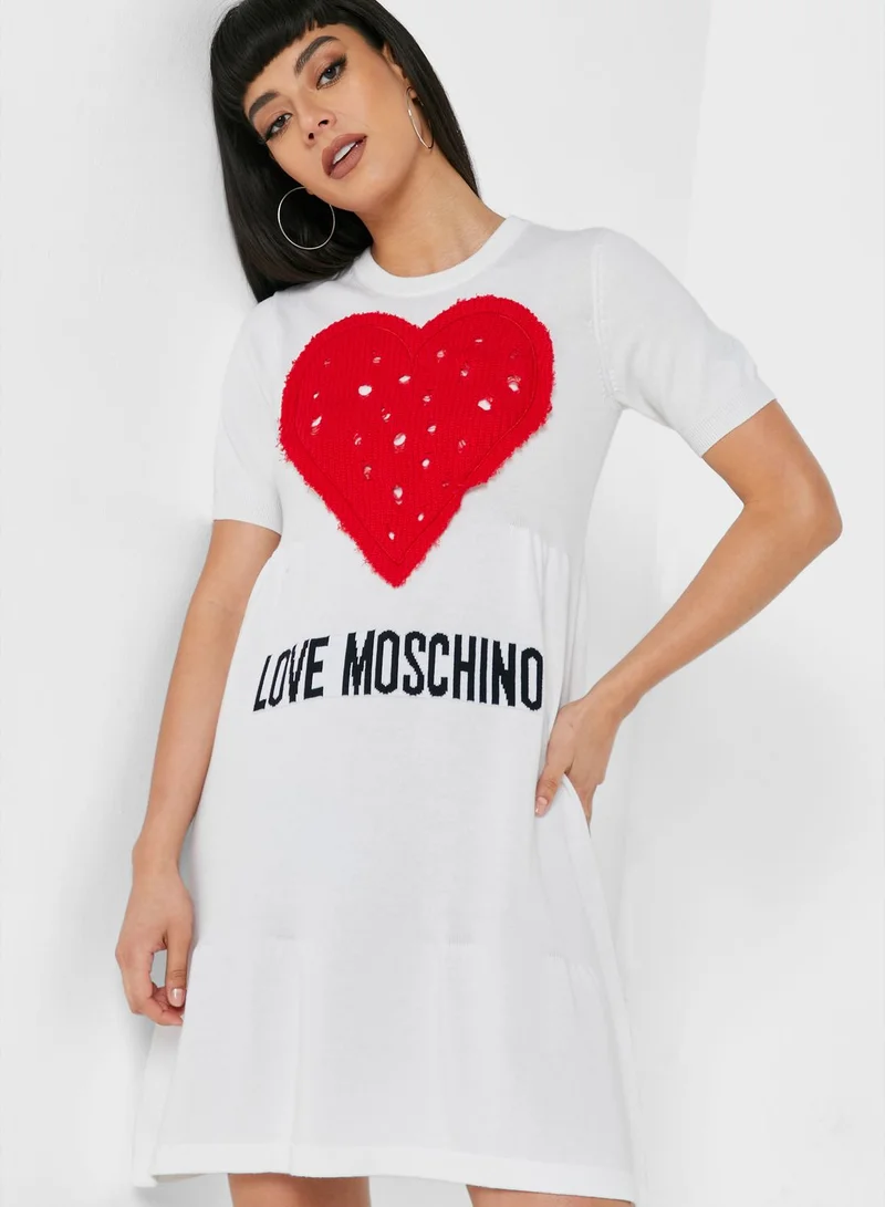 love moschino knit dress Love Moschino Heart Applique Pleated Wool Blend Knit Sweater Dress Size IT 38