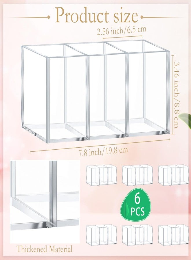Seajan 6 Pack Acrylic Pen Holder 3 Compartments Clear Pencil Organizer Holder Makeup Brush Organizer for School Classroom Office Home Desktop Supplies Desk Accessories - Image 2