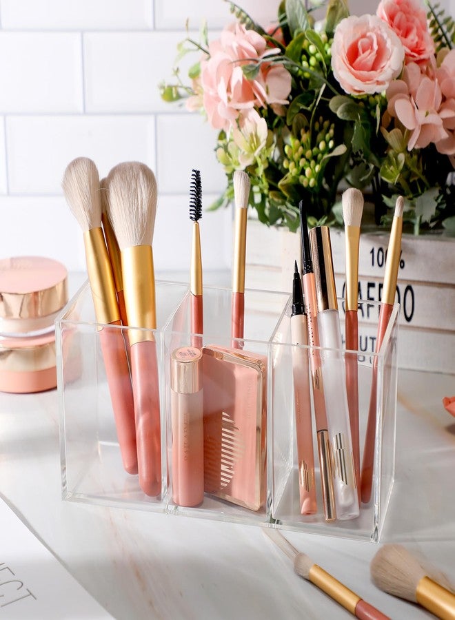 Seajan 6 Pack Acrylic Pen Holder 3 Compartments Clear Pencil Organizer Holder Makeup Brush Organizer for School Classroom Office Home Desktop Supplies Desk Accessories - Image 4