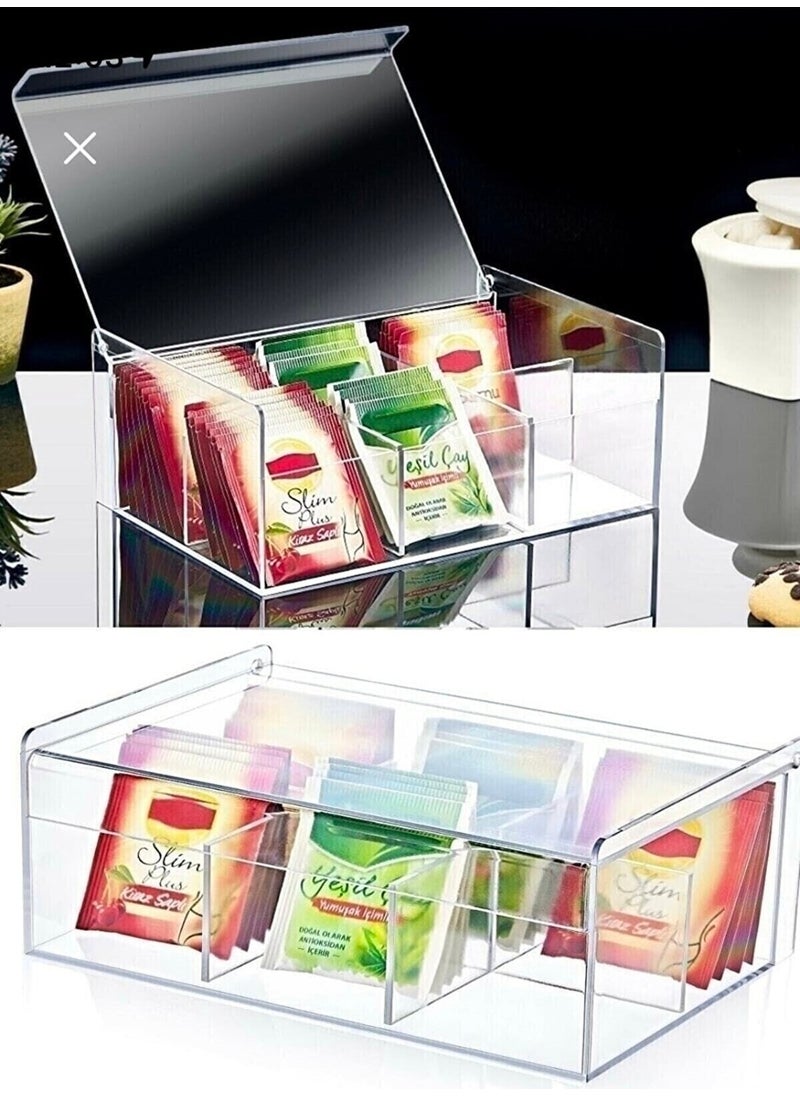 Boz House - Tea Box 6 Compartments with Lid Herbal Tea Bag Storage Container - Image 1