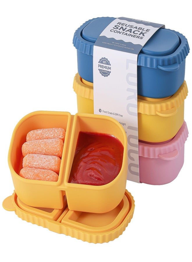 LOROTOCO 3 Pack Silicone Reusable Snack Containers with Lids - 8 oz Double Compartment Snackle Box for Kids & Adults, BPA-Free & Leakproof, Small for Dressing, Snacks, School, Office, Picnic - Image 1