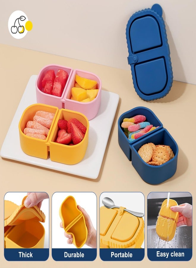 LOROTOCO 3 Pack Silicone Reusable Snack Containers with Lids - 8 oz Double Compartment Snackle Box for Kids & Adults, BPA-Free & Leakproof, Small for Dressing, Snacks, School, Office, Picnic - Image 4