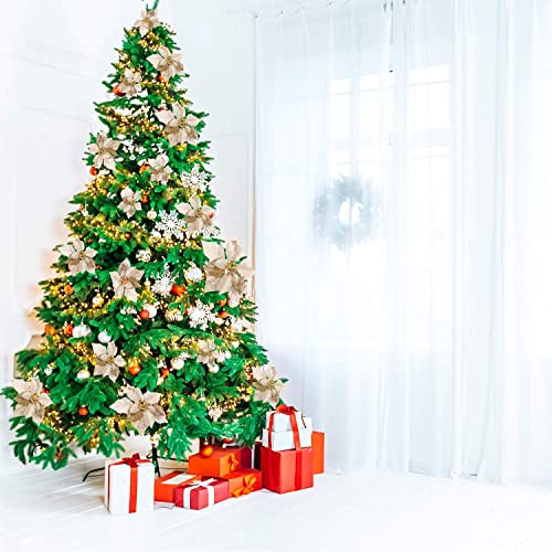 Curated Cart Artificial Christmas Poinsettia Flowers for Tree Decoration | Glitter Xmas Flowers for Christmas Tree, Home Décor, Wreaths & Holiday Decorations (Gold - D2, Pack of 12) - Image 3
