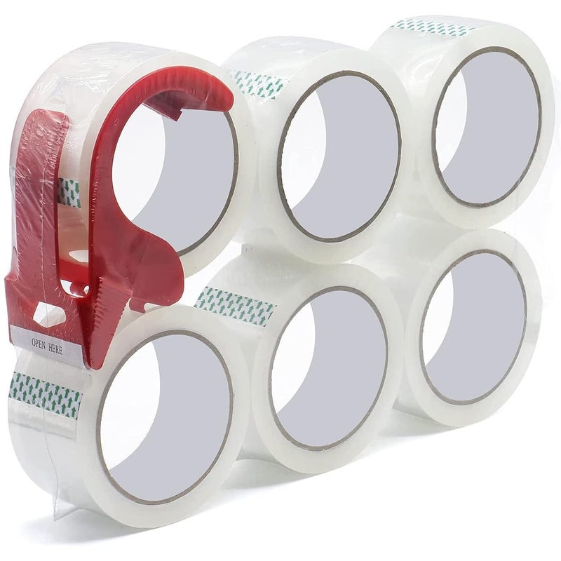 WELSTIK 3" Core, 6 Pack 2.4Mil 2 inch x 60 Yards Heavy Duty Clear Packing Tape with Dispenser, Industrial Shipping Box Transparent Packaging Tape for Moving, Office, Home - Image 1