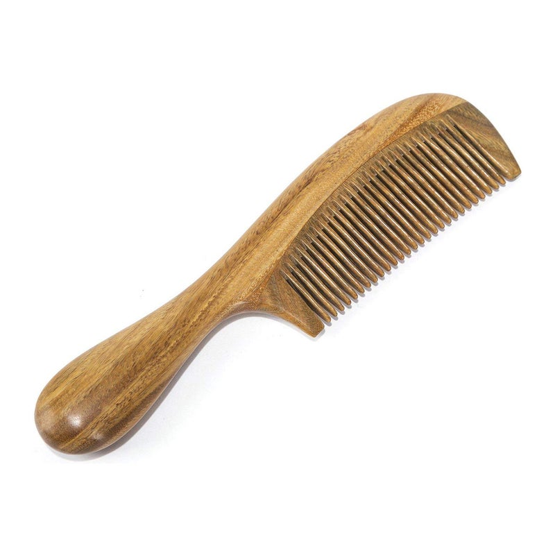 BEINY Natural Green Sandalwood Comb Anti Static Wooden Hair Comb with Thickening Round Handle for Hair Health