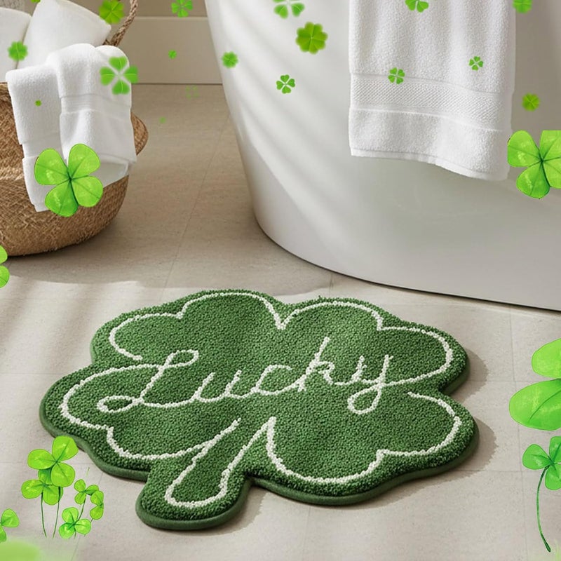 St Patricks Day Bathroom Rug Lucky Green Shamrocks Rugs Washable Irish Four Leaf Non Slip Mat Soft Cashmere St Patricks Day Rug for Bathroom Living Room Kitchen Decorations - Image 4