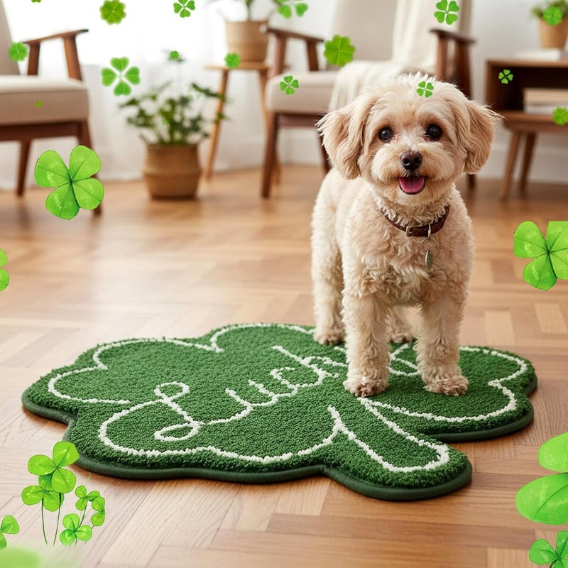 St Patricks Day Bathroom Rug Lucky Green Shamrocks Rugs Washable Irish Four Leaf Non Slip Mat Soft Cashmere St Patricks Day Rug for Bathroom Living Room Kitchen Decorations - Image 5