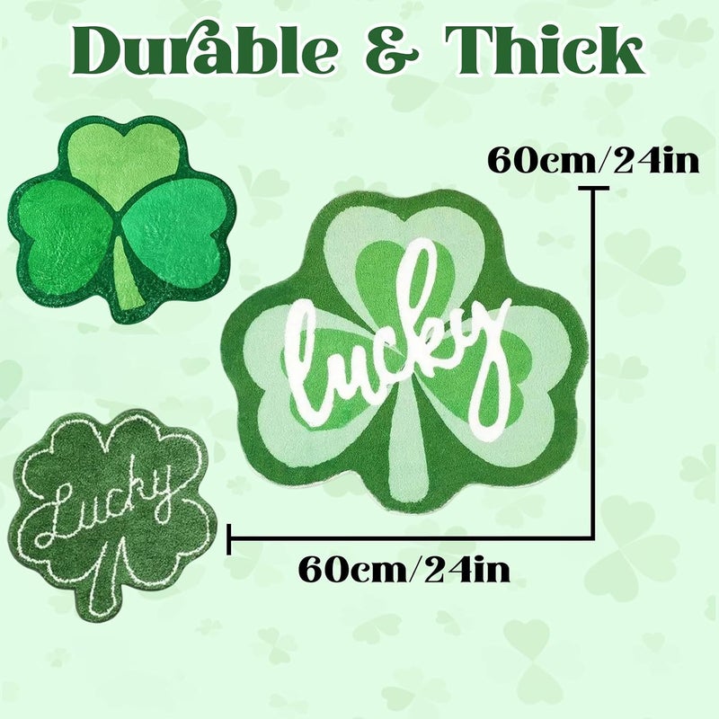 St Patricks Day Bathroom Rug Lucky Green Shamrocks Rugs Washable Irish Four Leaf Non Slip Mat Soft Cashmere St Patricks Day Rug for Bathroom Living Room Kitchen Decorations - Image 1