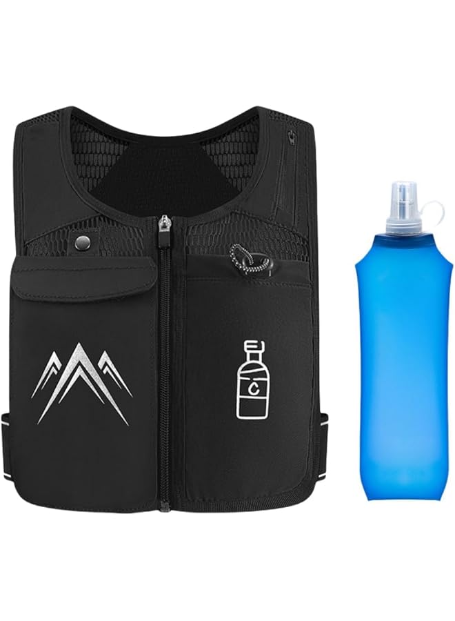 PROMASS Hydration Pack Backpack, Multi Pocket Design Running Vest with 470ML Water Bag, Breathable Lightweight Hydration Vest, Reflective Sports Chest Pack for Hiking, Trail, Cycling Race, Marathon, Black - Image 1