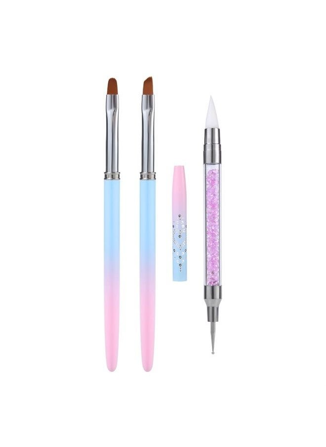 AIEX 3pcs Nail Art Clean Up Brushes, Nails Painting Brushes, Round & Angled Head Pen Silicone Nail Art Acrylic Pen Brushes Dotting Pen Nail Painting Tools for Nail Art Design Polish Mistake Cleaning  - Image 1