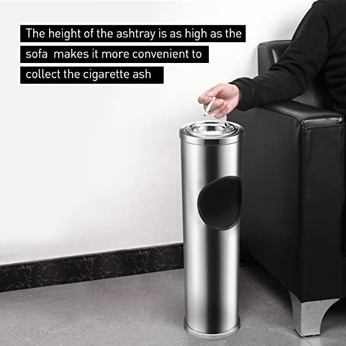 Anfrere Standing Ashtray Outdoor for Patio, Large & Tall Outside Ashtrays for Cigarette Butt Receptacle Disposal, Commercial Metal Smokers Cigar Ash Tray Container with Lid and Trash Can, DN1SR - Image 2