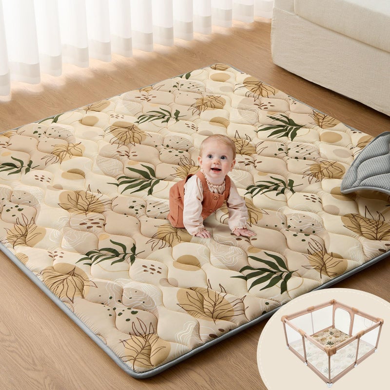 Blissful Diary Baby Play Mats for Floor 59x59 Inch Thicker and Larger Soft Cushioning Foam Playmats for Babies and Toddlers Foldable Washable Baby Playpen Mat Earth Tones Design