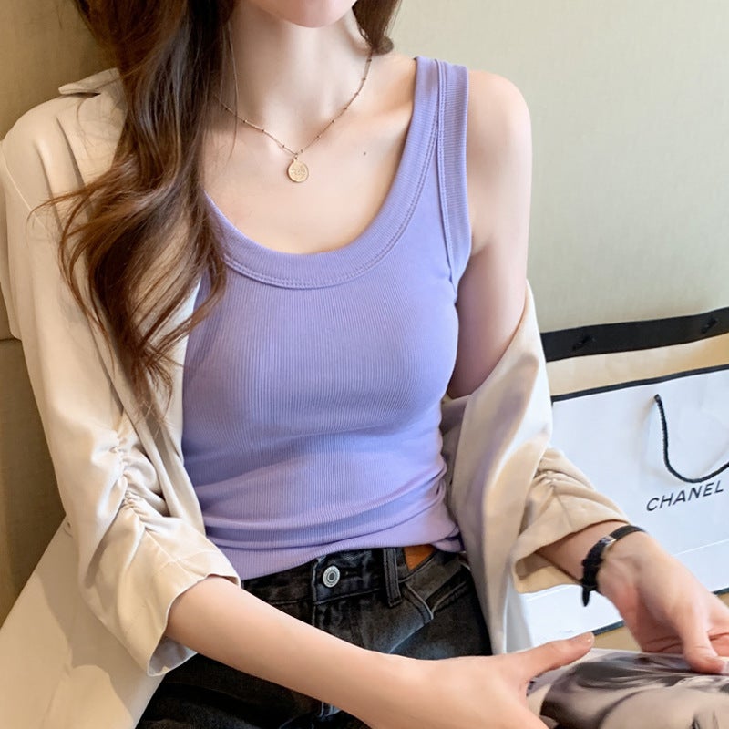 Dopamine Purple Vest Womens Inner Wearing and Outer Wearing Fashionable Ins Slim-fit Korean-style Sleeveless Top with Strap Bottoming T-shirt Womens Fashionable Purple - Image 1