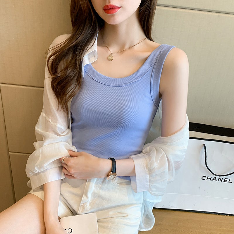 Dopamine Purple Vest Womens Inner Wearing and Outer Wearing Fashionable Ins Slim-fit Korean-style Sleeveless Top with Strap Bottoming T-shirt Womens Fashionable Purple - Image 2