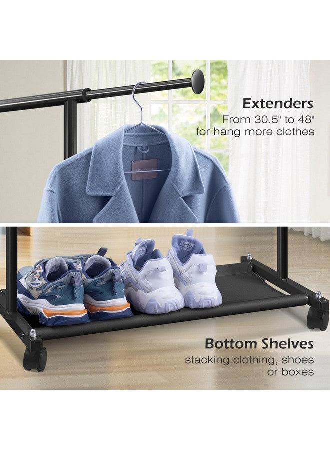 MISSLO MISSLO Short Clothing Racks for Hanging Clothes with Bottom Shelves and Wheels Heavy Duty Rolling Clothes Rack Kids Clothing Rack for Adult Coat, Closet, Wardrobe (Black)  - Image 5