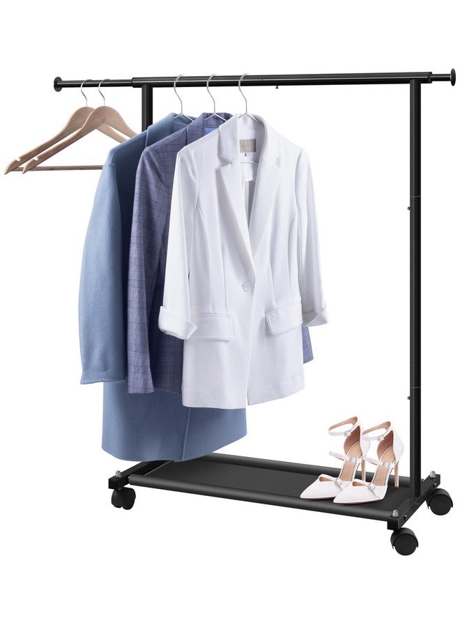 MISSLO MISSLO Short Clothing Racks for Hanging Clothes with Bottom Shelves and Wheels Heavy Duty Rolling Clothes Rack Kids Clothing Rack for Adult Coat, Closet, Wardrobe (Black)  - Image 1