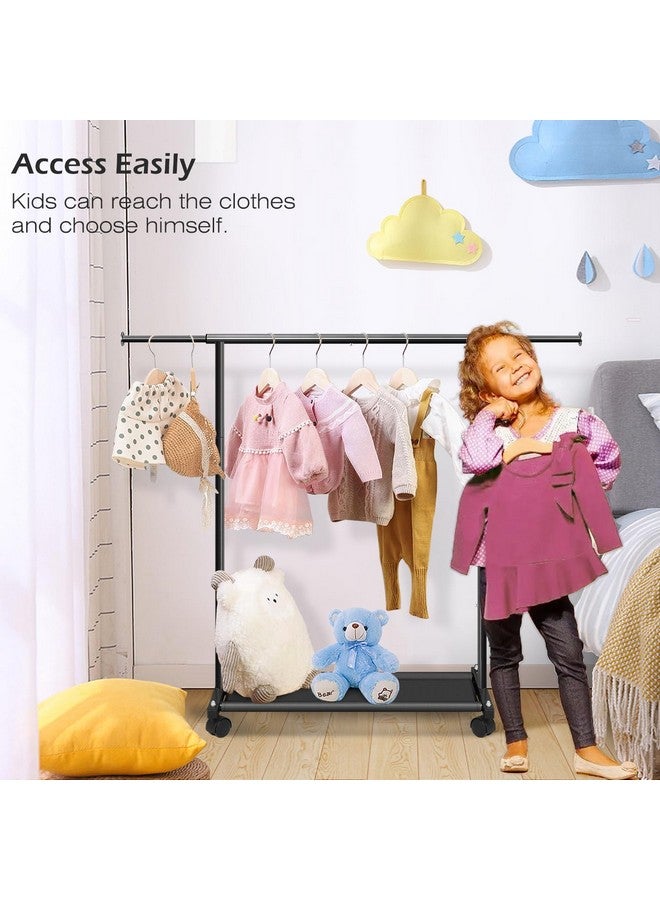 MISSLO MISSLO Short Clothing Racks for Hanging Clothes with Bottom Shelves and Wheels Heavy Duty Rolling Clothes Rack Kids Clothing Rack for Adult Coat, Closet, Wardrobe (Black)  - Image 4