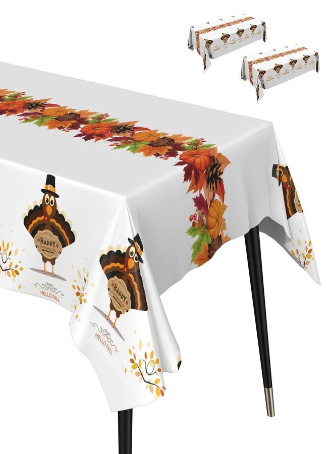 Fibevon Thanksgiving Tablecloth, 2 Packs 52 x 110 inches Rectangle Turkey Plastic Tablecloth Premium Fall Table Cover Disposable Table Cloth for Thanksgiving/Harvest Party Decor - Image 1