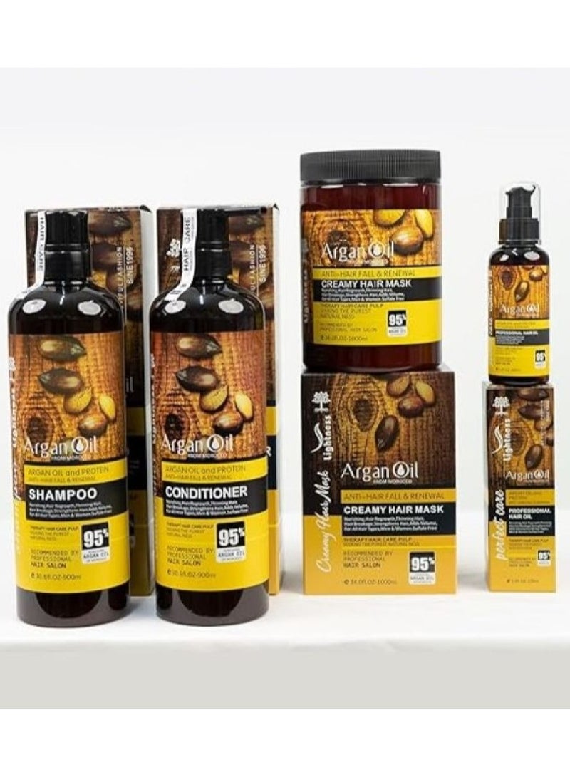 Lightness Argan Oil and Protein 4 in 1 Shampoo, Conditioner, Hair Mask, Hair Serum Set Sulfate Free Anti Hair Fall Renewal  - Image 1