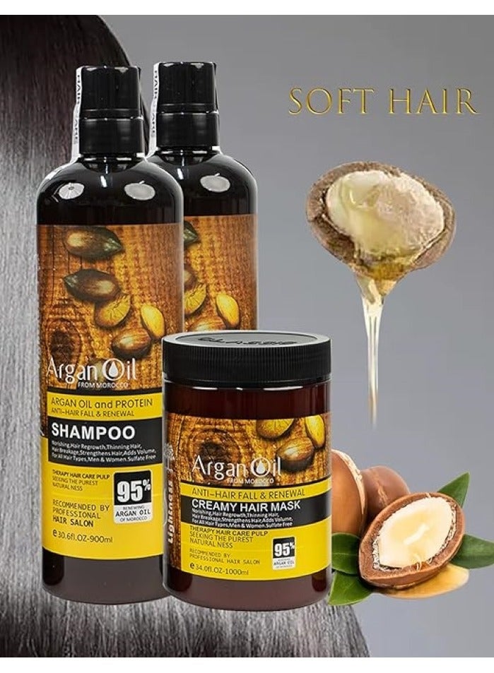 Lightness Argan Oil and Protein 4 in 1 Shampoo, Conditioner, Hair Mask, Hair Serum Set Sulfate Free Anti Hair Fall Renewal  - Image 3