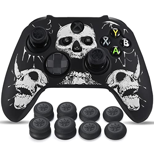 YoRHa Laser Carving Silicone Skin for Xbox Series X/S Controller x 1(Skulls Whitee) with Exclusive Thumb Grips x 8 - Image 1