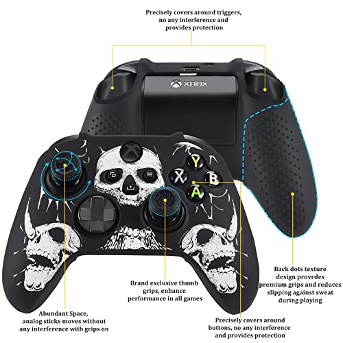 YoRHa Laser Carving Silicone Skin for Xbox Series X/S Controller x 1(Skulls Whitee) with Exclusive Thumb Grips x 8 - Image 3