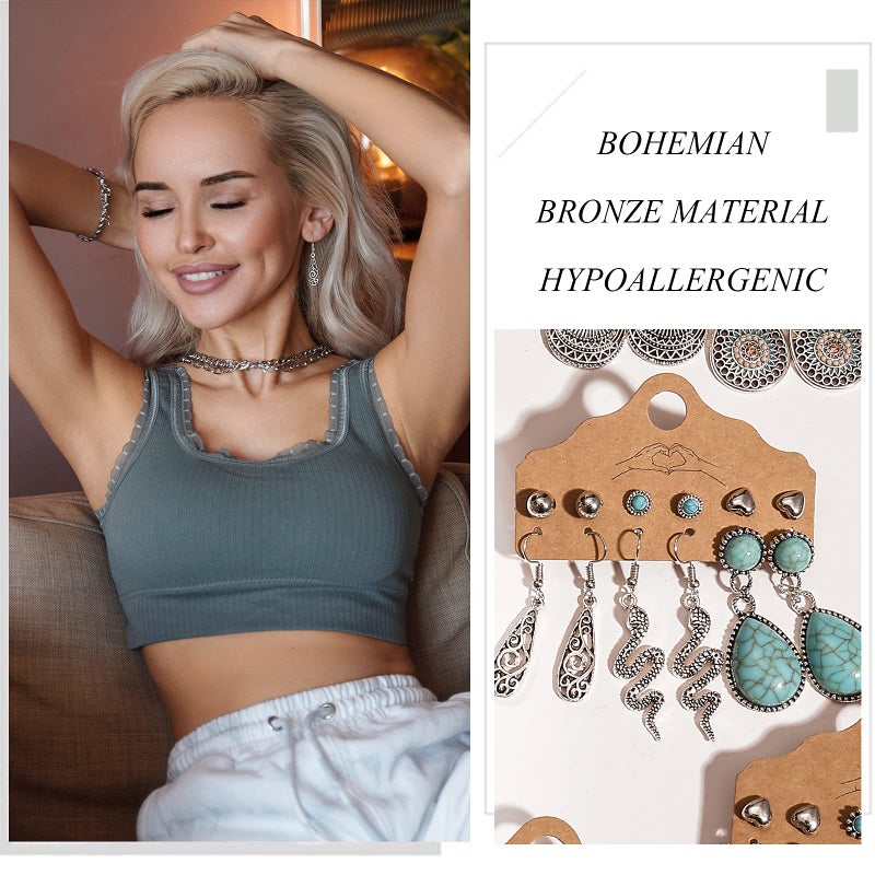 17mile 45 Pairs Silver Drop Dangle Earrings Set for Women, Boho Vintage Bronze Waterdrop Dangling Earrings - Image 2
