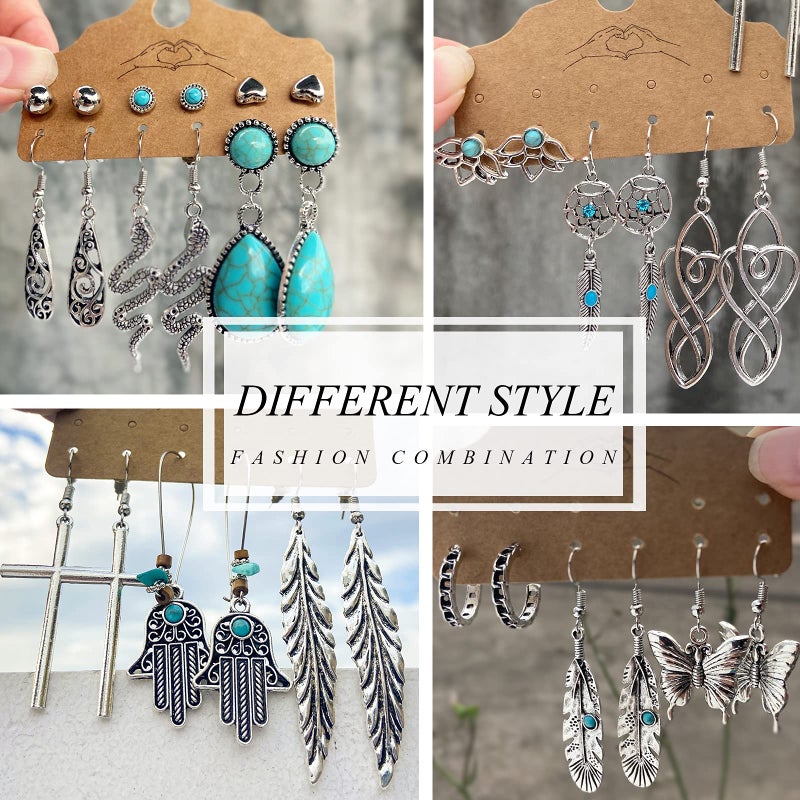17mile 45 Pairs Silver Drop Dangle Earrings Set for Women, Boho Vintage Bronze Waterdrop Dangling Earrings - Image 3