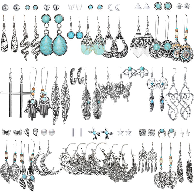 17mile 45 Pairs Silver Drop Dangle Earrings Set for Women, Boho Vintage Bronze Waterdrop Dangling Earrings - Image 1