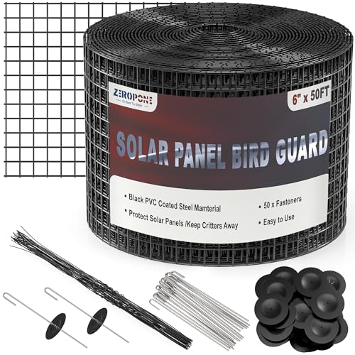 ZeroPone 6inch x 50ft Solar Panel Bird Guard, Critter Guard for Solar Panels with 50 Pcs Stainless Steel Fasteners, Removable PVC Coated Pigeon Netting Wire Roll for Squirrel, Bird, Critters Proofing - Image 1