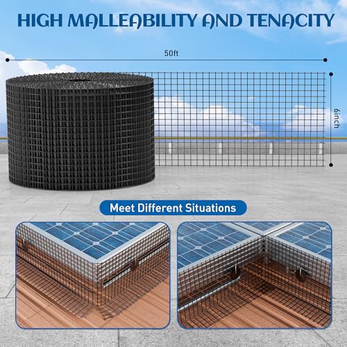 ZeroPone 6inch x 50ft Solar Panel Bird Guard, Critter Guard for Solar Panels with 50 Pcs Stainless Steel Fasteners, Removable PVC Coated Pigeon Netting Wire Roll for Squirrel, Bird, Critters Proofing - Image 5