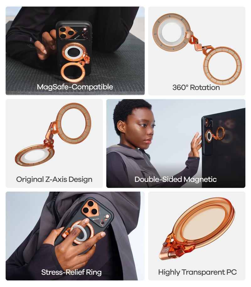 Aulumu G09 Ghost Infinite MagSafe Ring Holder 360° Rotation Magnetic Phone Grip and Stand, N52 Dual-Sided Magnetic Mobile Phone Accessories for iPhone/Android, Frosted Transparent PC Ghost Transparent - Image 3