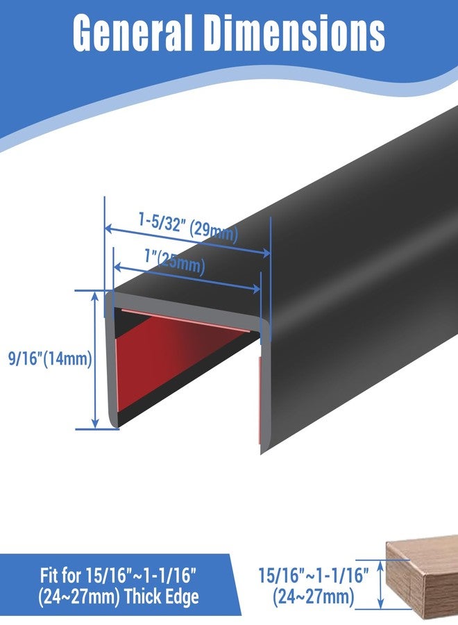Protalwell Rubber Edge Trim, Self-Adhesive U Channel Edge Protector for Plywood, Cabinet, 1" Wood Edge Banding, Flexible Furniture Repair, EPDM Material, Fit 1"(25.4mm), Length 20Ft, Black Color - Image 2