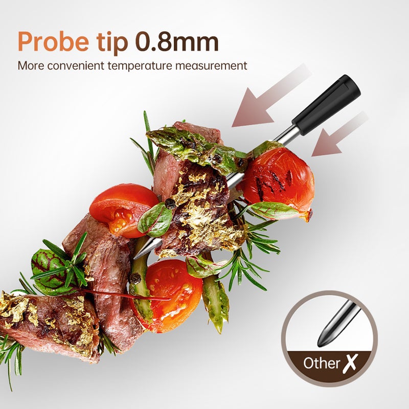 98FT Wireless Meat Thermometer BT Smart APP Control 4 Probes Meat Thermometer for Grilling and Smoking Waterproof Type-C Rechargeable Food Cooking Thermometer for BBQ Oven Grill Smoker - Image 5