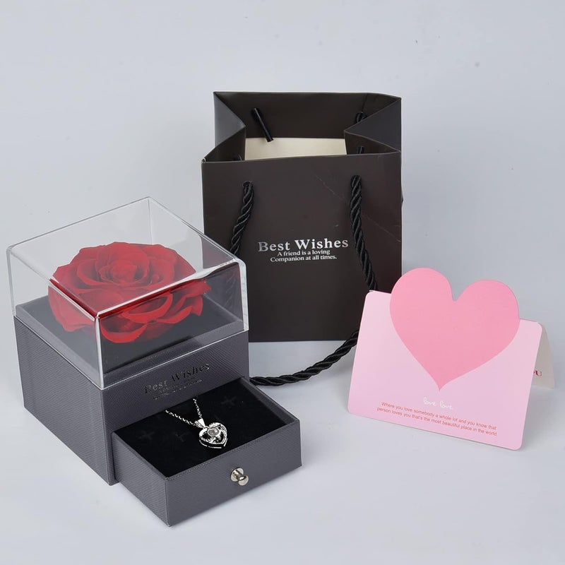 OTIPORTER OTIPORTER Preserved Real Rose Handmade Preserved Rose with I Love You Necklace 100 Languages Artificial Enchanted Real Rose Flower Love Memory Necklace Gifts for Birthday Anniversary Valentines Day  - Image 1