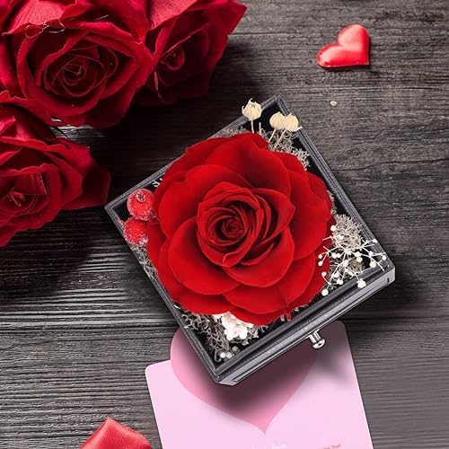 OTIPORTER OTIPORTER Preserved Real Rose Handmade Preserved Rose with I Love You Necklace 100 Languages Artificial Enchanted Real Rose Flower Love Memory Necklace Gifts for Birthday Anniversary Valentines Day  - Image 3